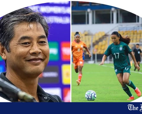India head coach Crispin Chettri and Bangladesh winger Ritu Porna Chakma after the SAFF Women's Championship 2026 final