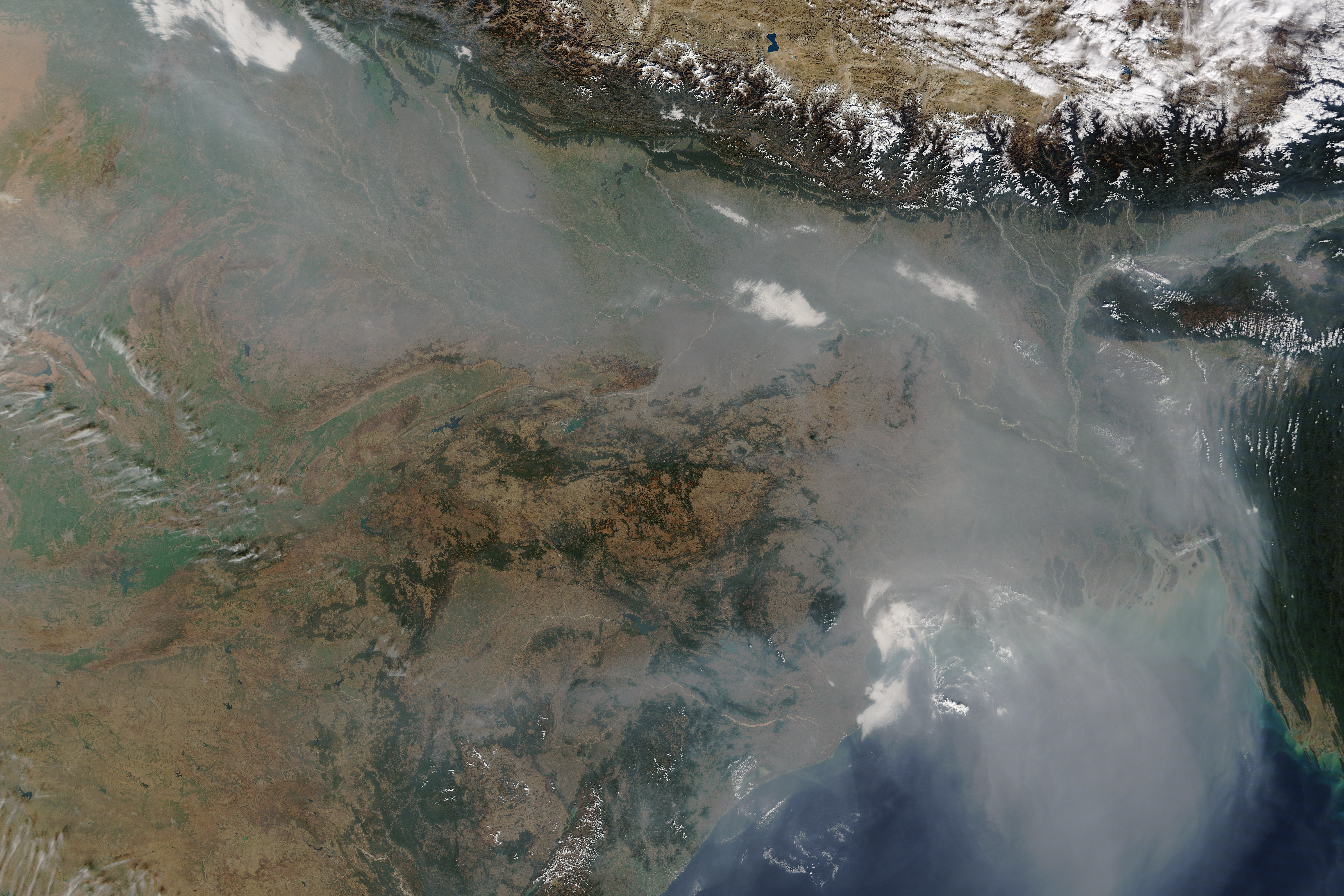 NASA Terra MODIS image of Indo-Gangetic Plain under haze January 3 2016 northern India Bangladesh