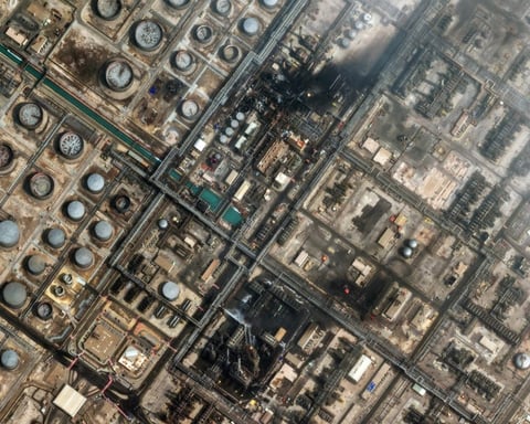 Satellite image showing destroyed drone hangars and structures at a US military base in the Middle East after Iranian retaliatory strikes