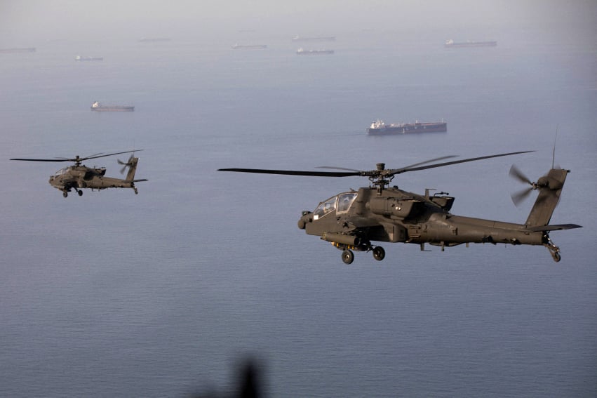 US military activity near the Strait of Hormuz as Iran and the US exchange strikes over the downed Apache helicopter