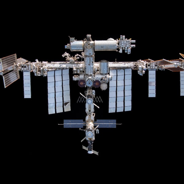 International Space Station photographed from SpaceX Crew Dragon Endeavour in orbit above Earth