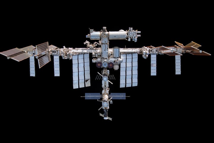International Space Station photographed from SpaceX Crew Dragon Endeavour in orbit above Earth