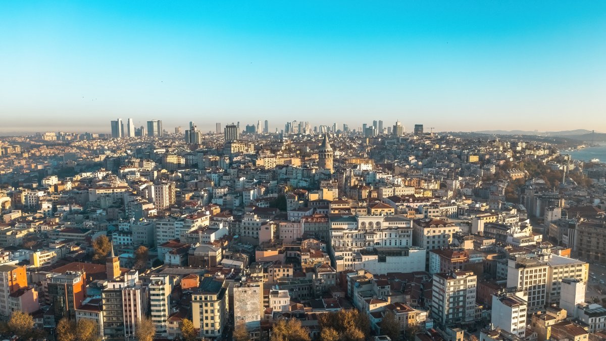 Aerial view of residential buildings in Beyoglu district Istanbul undergoing urban transformation under Law 6306