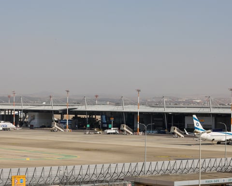 Aeroplanes parked on the tarmac at Ben Gurion International Airport near Tel Aviv, Israel