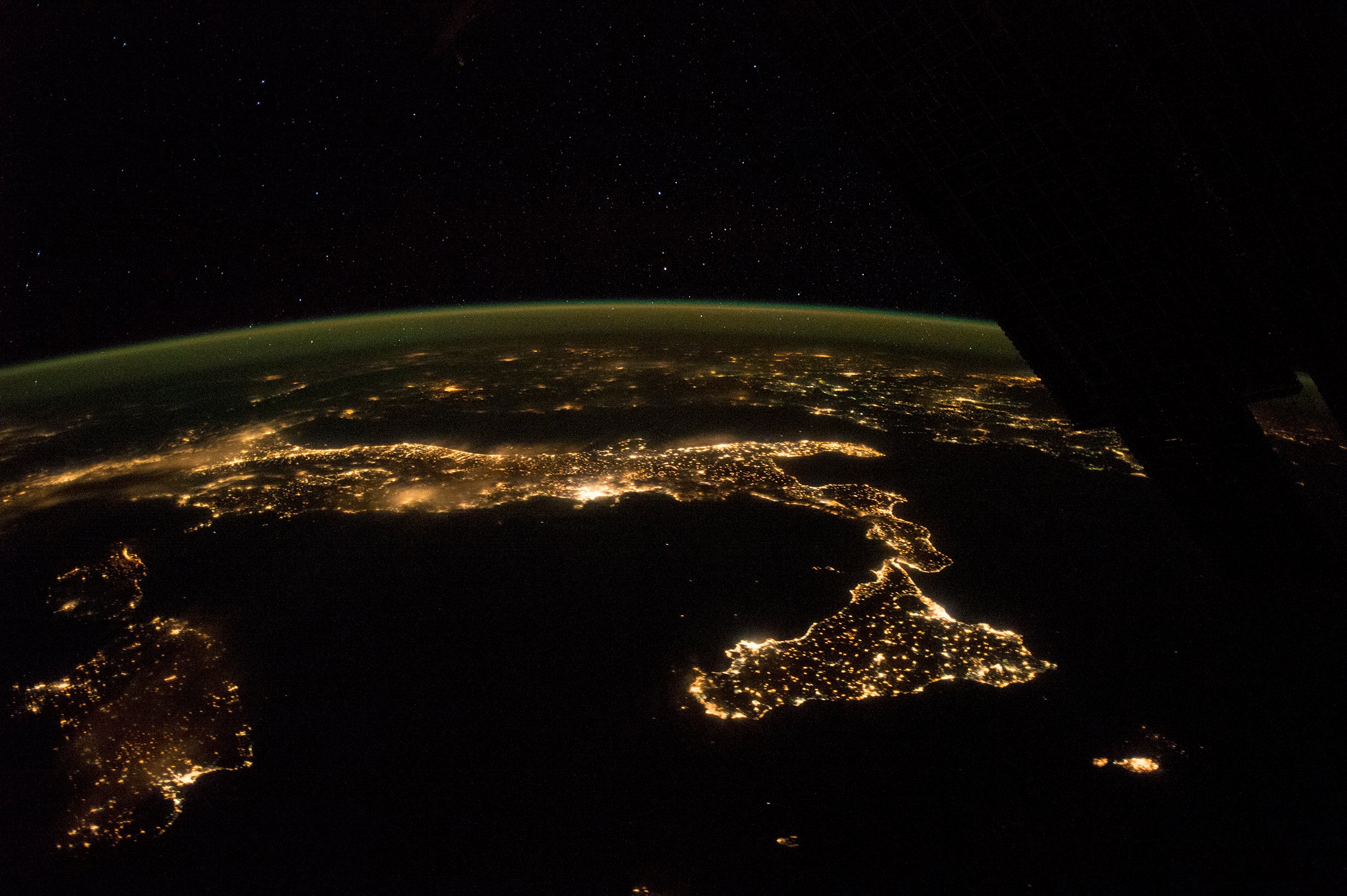 NASA astronaut photograph from ISS of Italy at night October 21 2014 showing peninsula Sicily Rome Naples Catania Cagliari