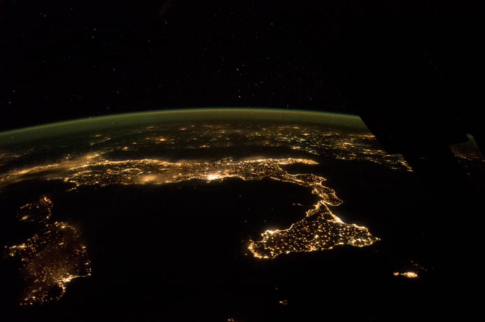 NASA astronaut photograph from ISS of Italy at night October 21 2014 showing peninsula Sicily Rome Naples Catania Cagliari