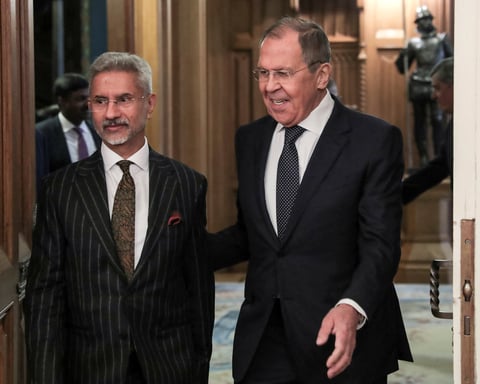 Indian Foreign Minister S Jaishankar with Russian counterpart Sergei Lavrov, as India defends buying Russian oil against European criticism