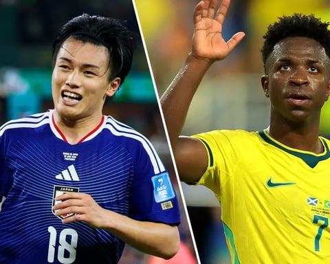 Japan and Brazil players before World Cup Round of 32 match at NRG Stadium Houston June 29 2026