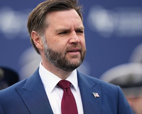 US Vice President JD Vance speaking at a podium as Britain pushes back over Henry Nowak murder comments