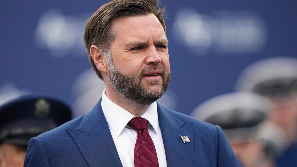 US Vice President JD Vance speaking at a podium as Britain pushes back over Henry Nowak murder comments