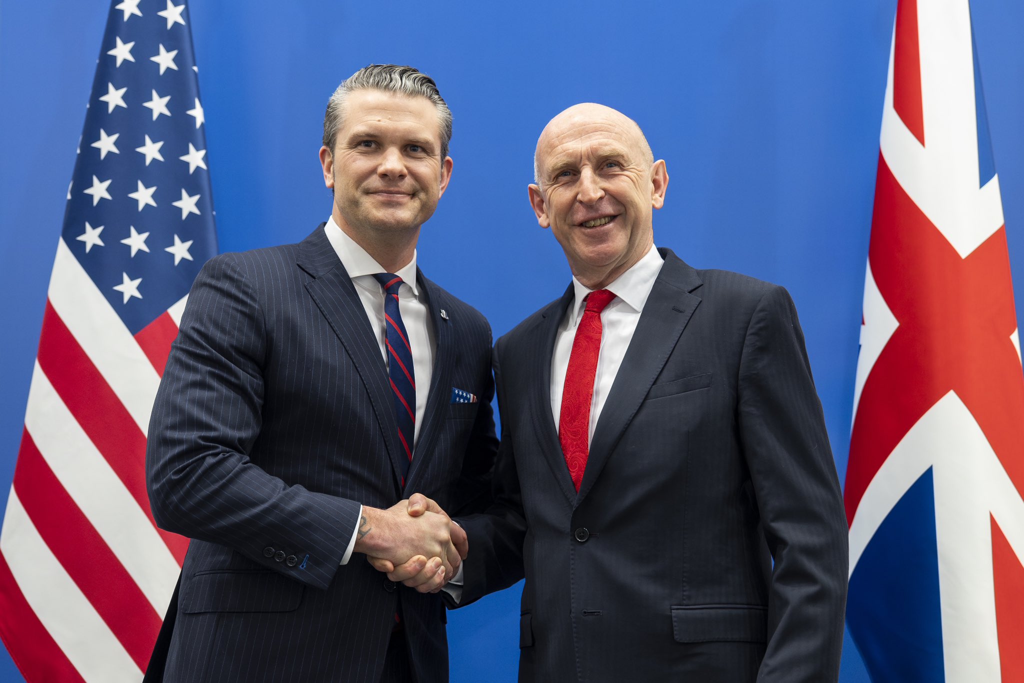 John Healey, who resigned as UK defence secretary, meeting US Defense Secretary Pete Hegseth in February 2025