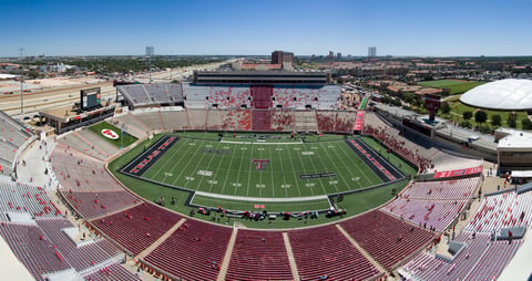 Jones AT&T Stadium exterior wide shot home of Texas Tech Red Raiders football in Lubbock Texas