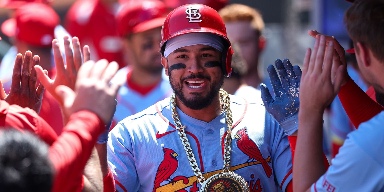 Jordan Walker of the St. Louis Cardinals watches his 454-foot home run off Justin Lawrence land in the third deck at Target Field, June 14 2026