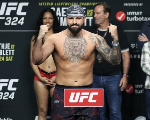 Josh Hokit at the UFC 324 ceremonial weigh-in ahead of his heavyweight bout