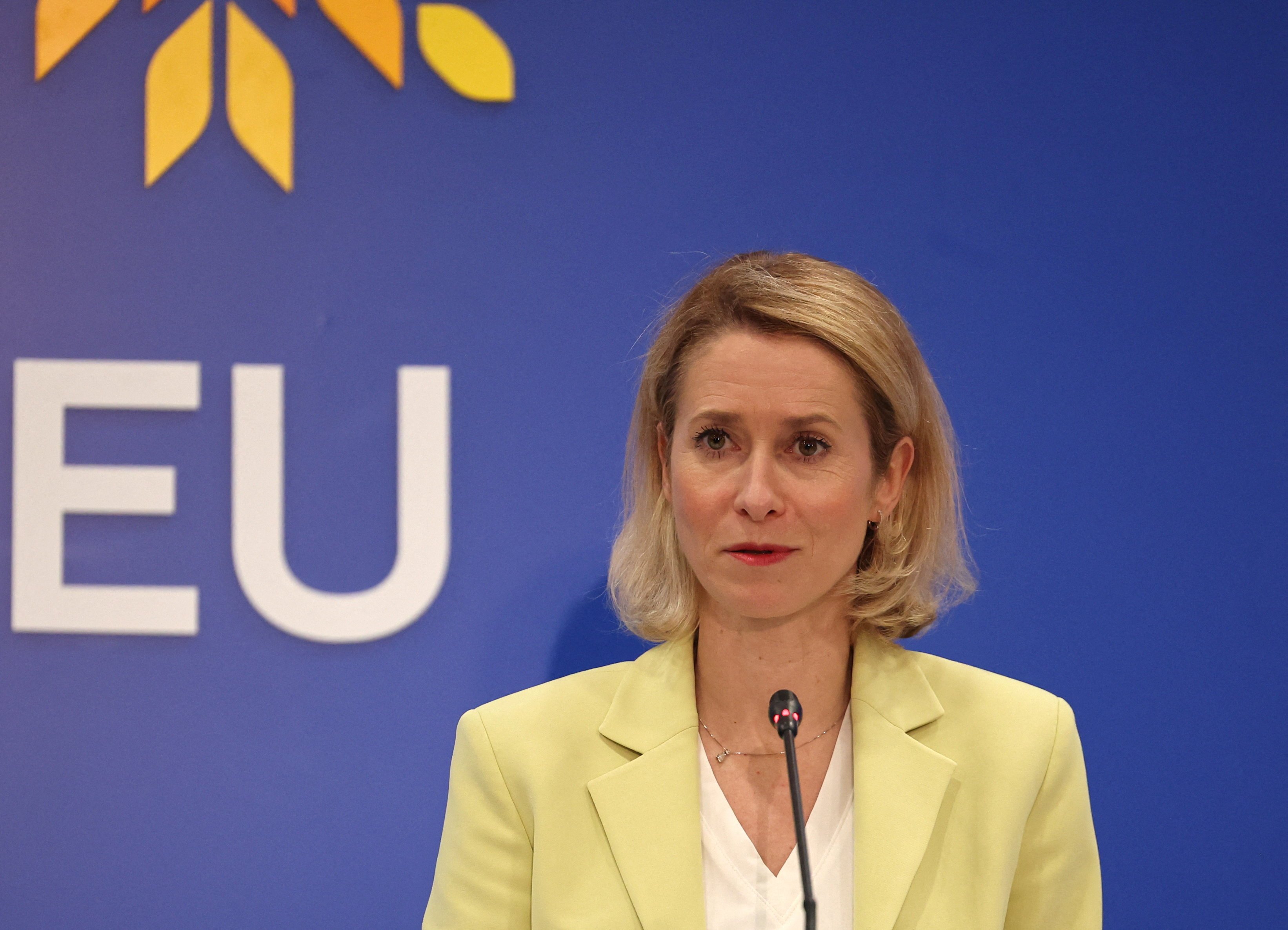 EU foreign policy chief Kaja Kallas addresses reporters at the informal EU defence ministers meeting in Nicosia Cyprus June 2026