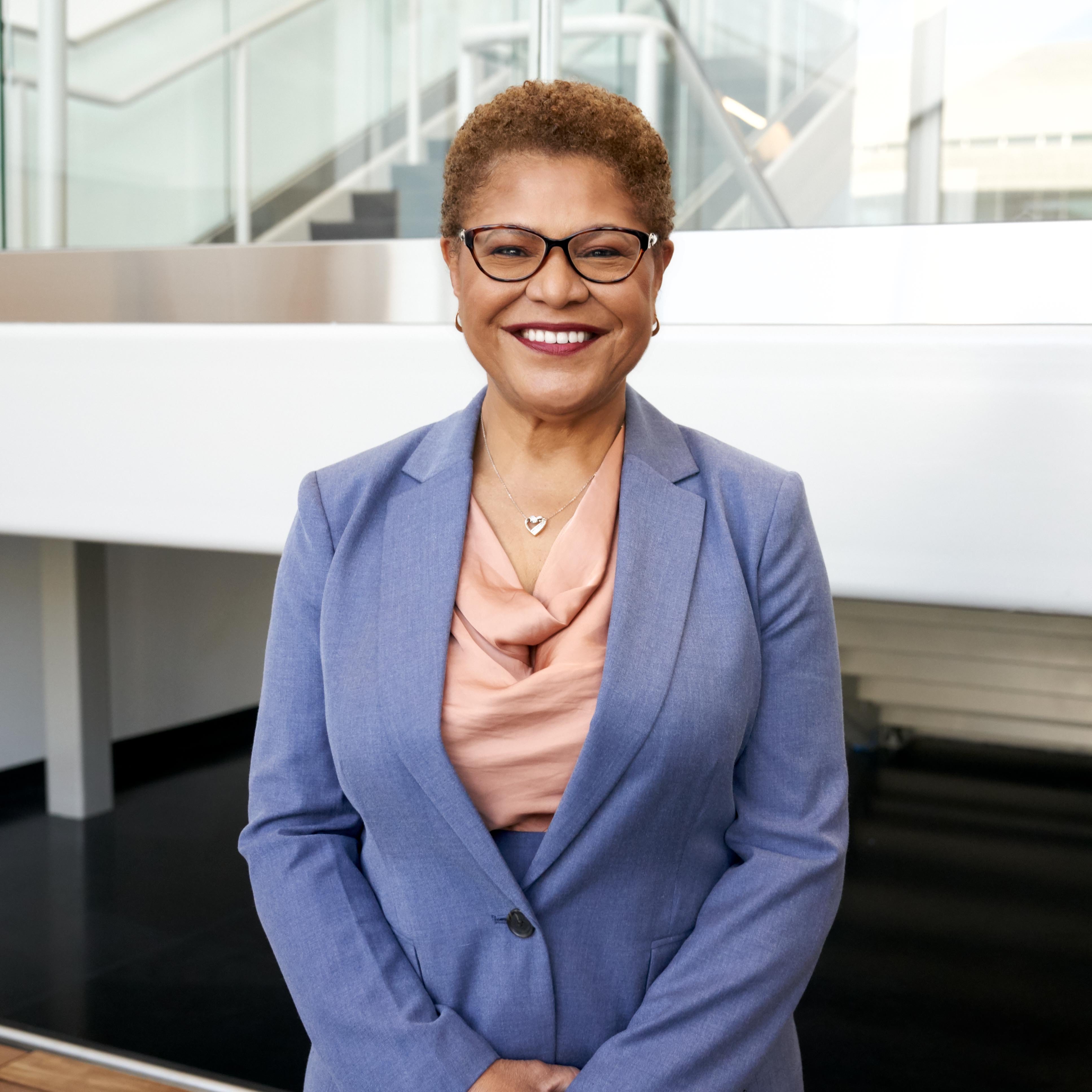 Karen Bass, the Los Angeles mayor seeking reelection in the November runoff, in her official portrait
