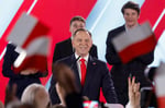 Polish President Karol Nawrocki addresses supporters