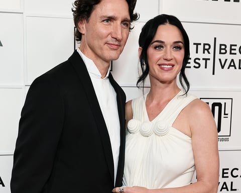 Katy Perry and Justin Trudeau pose together at their red-carpet debut as a couple at the Tribeca Festival