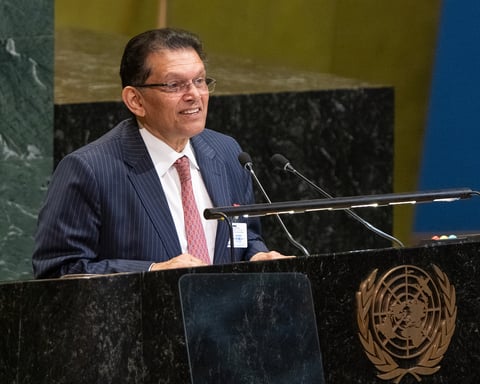 Khalilur Rahman addresses the UN General Assembly after being elected president of the 81st session