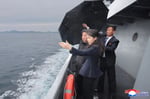 Kim Jong Un and his daughter observe the sea trials of destroyer Kang Kon at an undisclosed location in North Korea, June 4, 2026