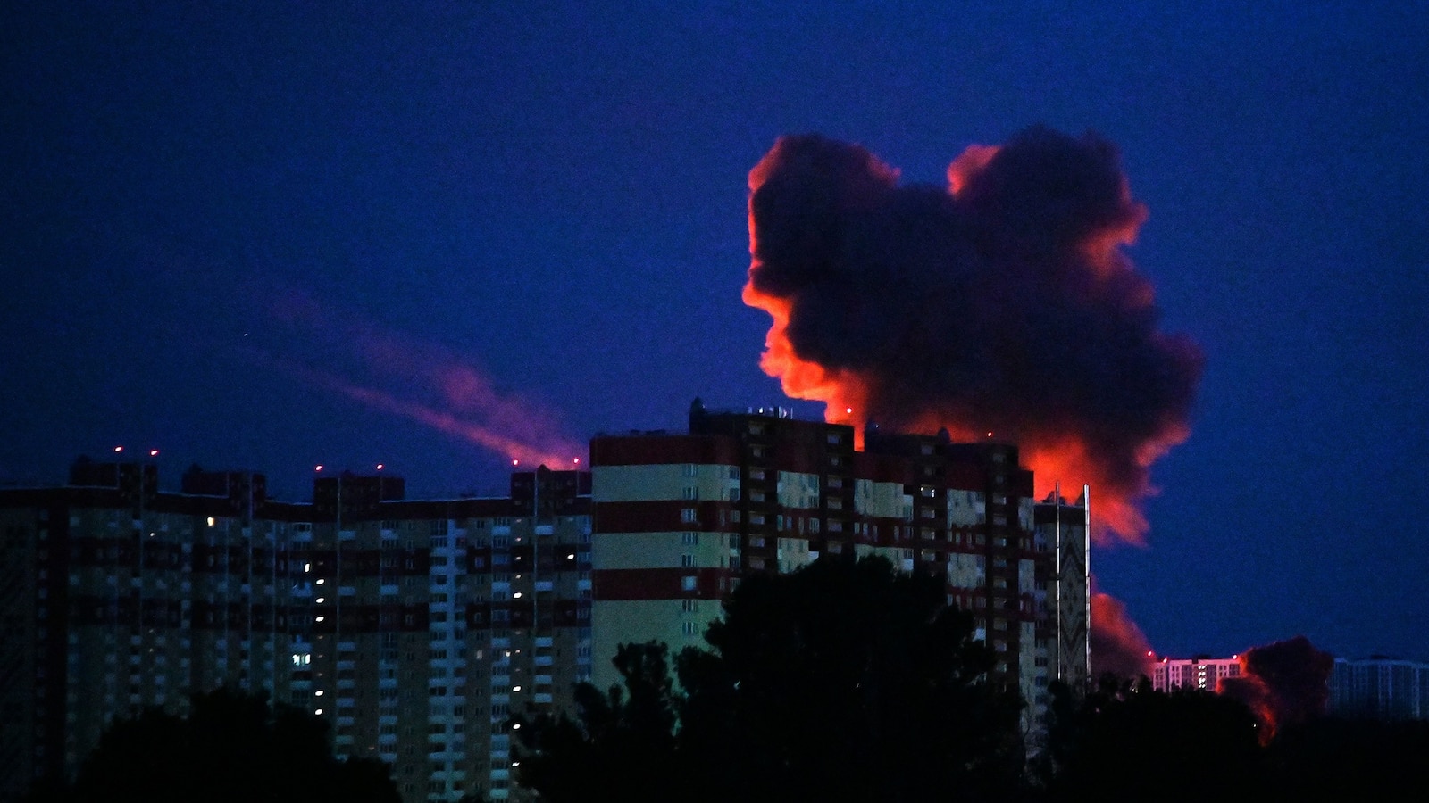 Smoke billows over Kyiv during Russian missile and drone strikes Ukraine June 2 2026