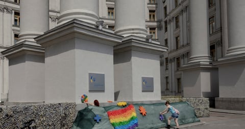 LGBTQ+ marchers at KyivPride 2025 Equality March in central Kyiv, Ukraine