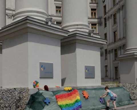 LGBTQ+ marchers at KyivPride 2025 Equality March in central Kyiv, Ukraine