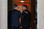 UK Prime Minister Keir Starmer gestures to Ukrainian President Zelensky at 10 Downing Street during the London summit on Ukraine, June 7, 2026