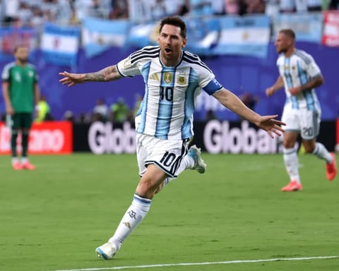 Lionel Messi celebrating his hat-trick for Argentina against Algeria in the 2026 World Cup opener
