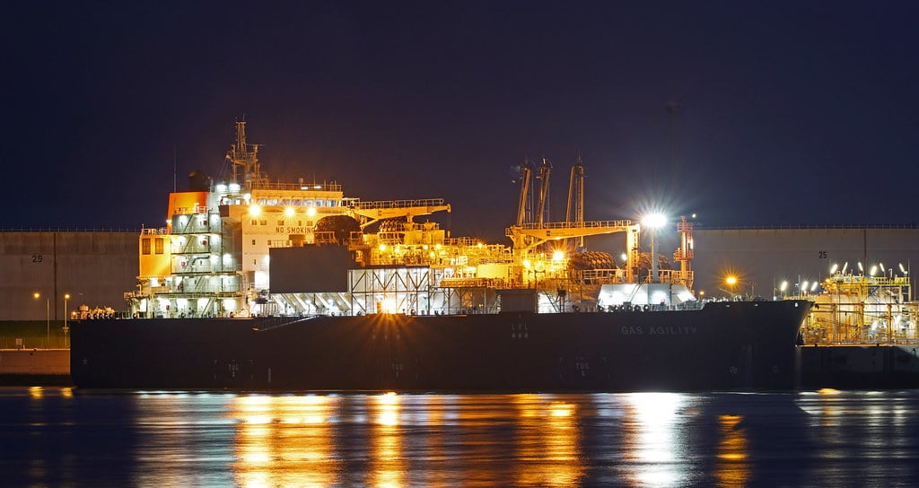 A liquefied natural gas tanker ship, illustrating an LNG export story