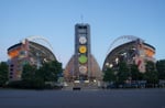 Lumen Field in Seattle, the Seahawks' stadium whose arches are depicted on the Super Bowl LX championship ring