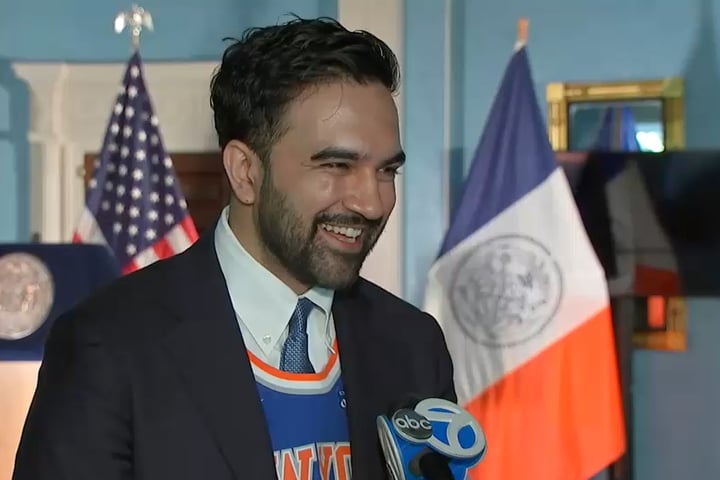 Mayor Zohran Mamdani announces details of the Knicks ticker-tape parade on June 14 2026
