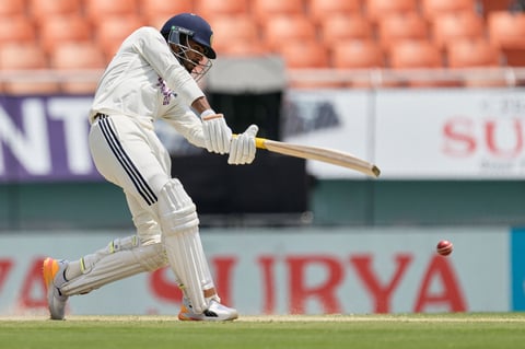 Manav Suthar celebrates taking his debut Test wicket against Afghanistan in New Chandigarh, June 7 2026