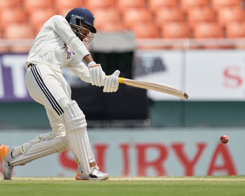 Manav Suthar celebrates taking his debut Test wicket against Afghanistan in New Chandigarh, June 7 2026