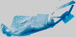Bathymetric map of Mariana Trench produced by University of New Hampshire and NOAA showing deep western Pacific seafloor with Challenger Deep