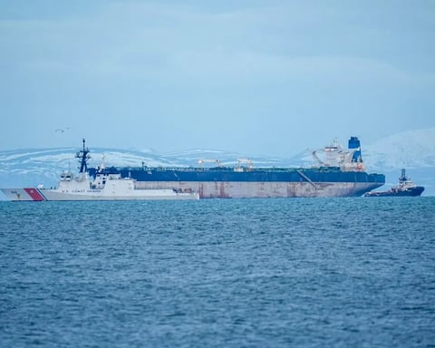 The Marinera, a Russian-flagged oil tanker, photographed in the Moray Firth before its January seizure with British military support