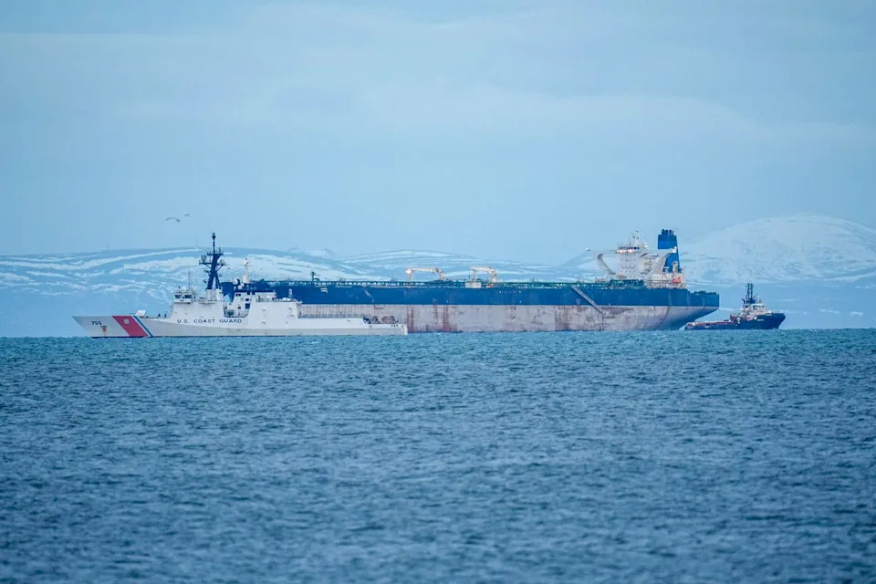 The Marinera, a Russian-flagged oil tanker, photographed in the Moray Firth before its January seizure with British military support