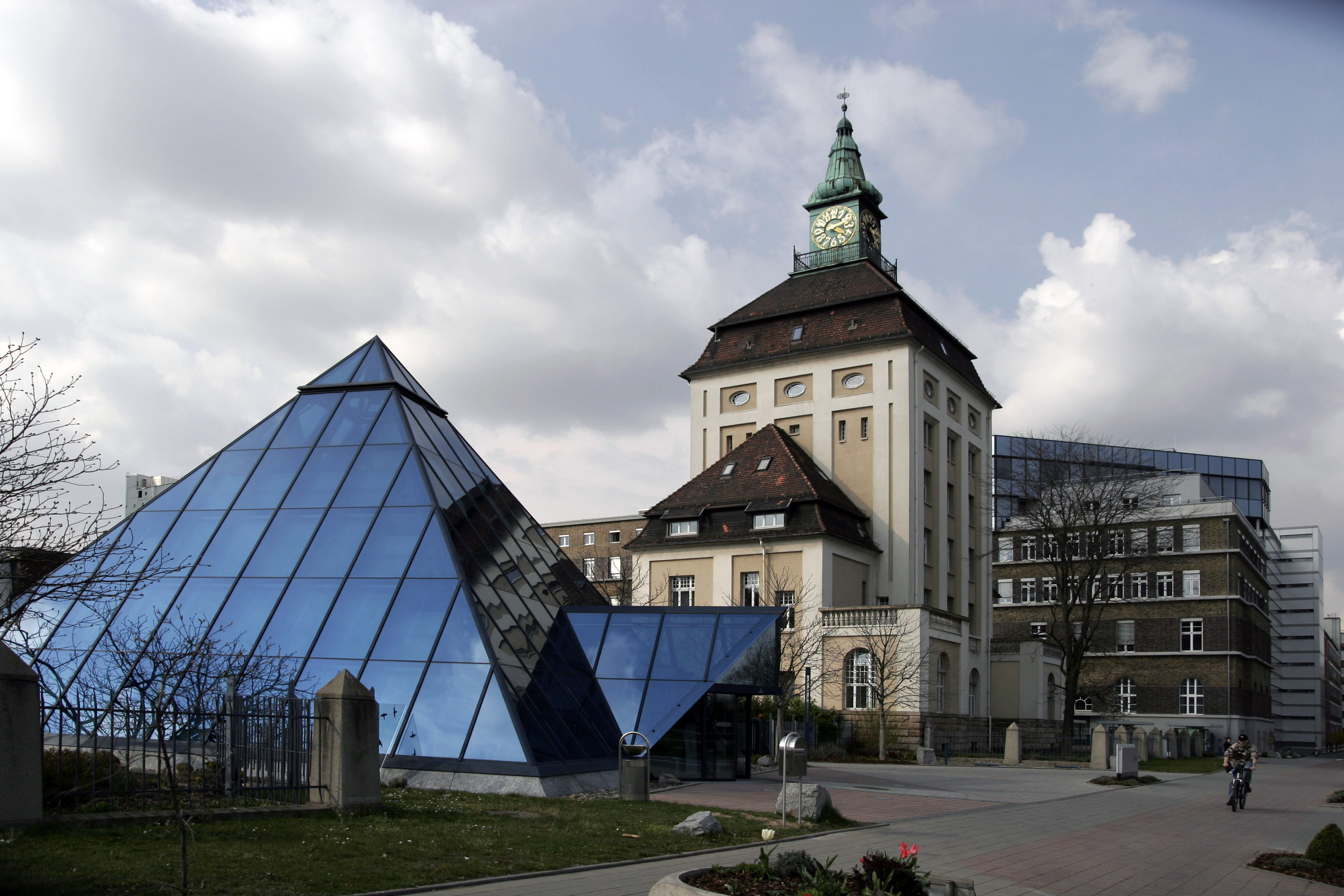 Merck KGaA Pyramide and Gruener Turm building on campus in Darmstadt Germany