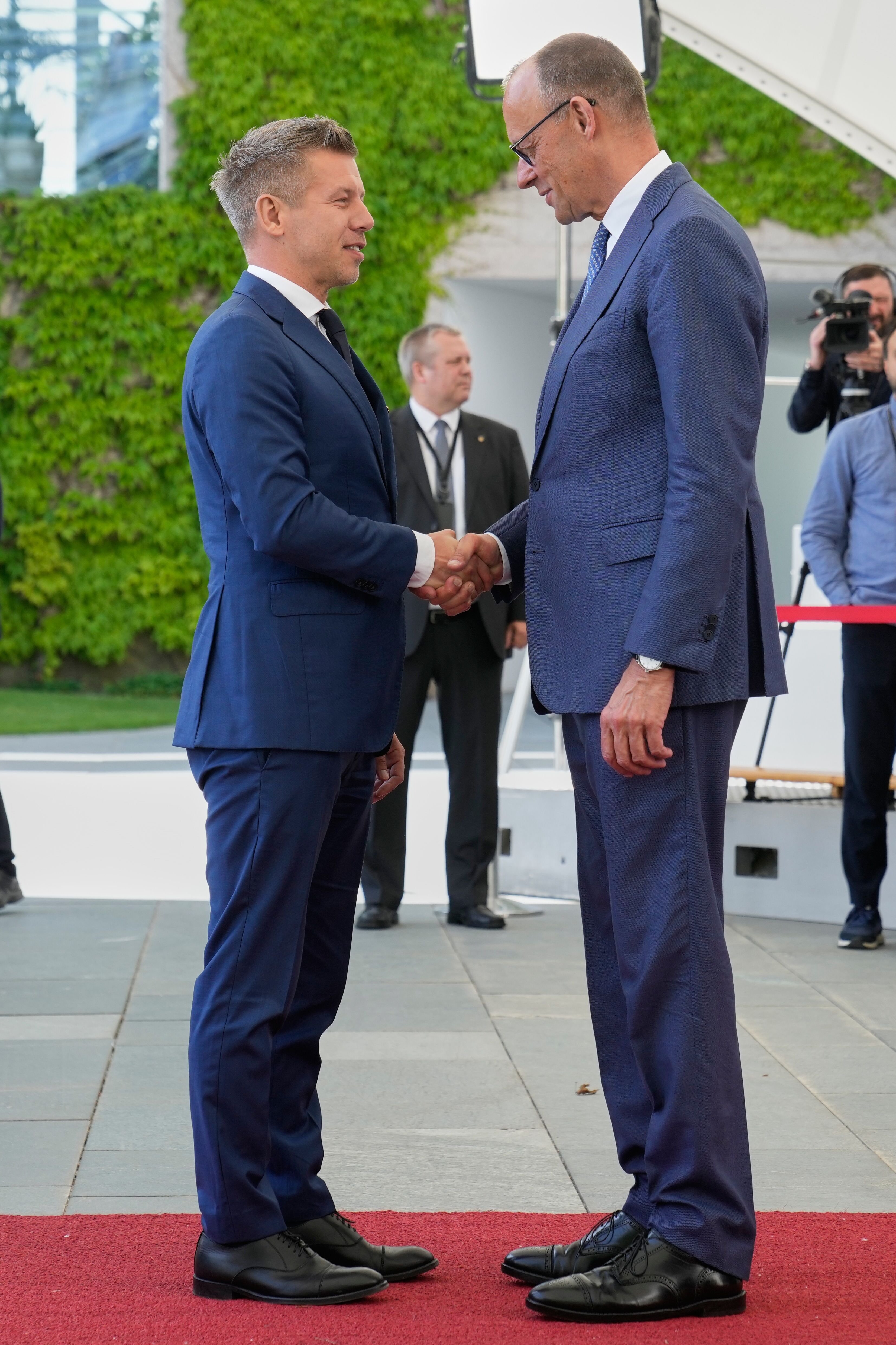 German Chancellor Friedrich Merz welcomes Hungarian Prime Minister Péter Magyar at the Federal Chancellery in Berlin June 2 2026