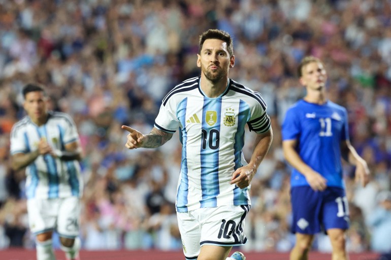 Lionel Messi scores a penalty for Argentina against Iceland in the 72nd minute at Jordan-Hare Stadium, Auburn Alabama