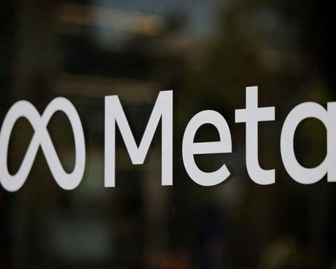 The Meta logo on display at the Meta Lab in Los Angeles