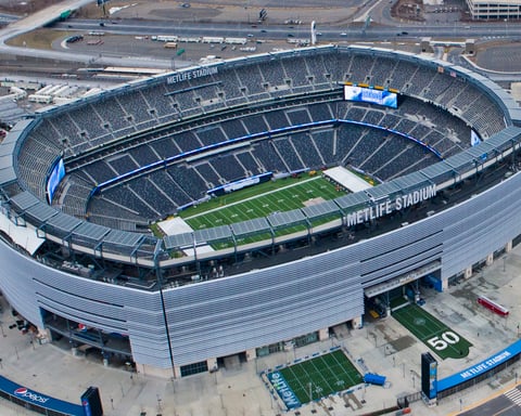 Aerial view of MetLife Stadium in East Rutherford New Jersey, venue for the Ecuador vs Germany 2026 FIFA World Cup match