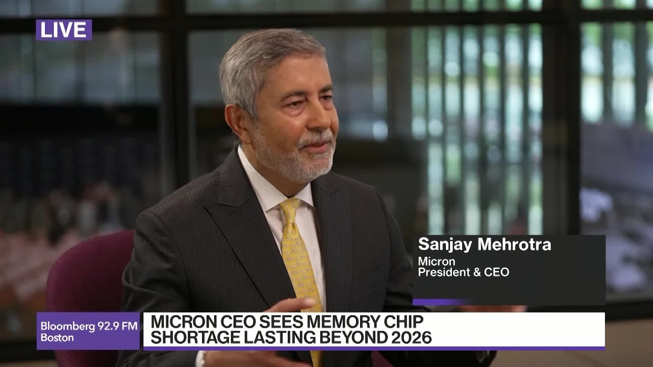 Micron CEO Sanjay Mehrotra discusses memory chip shortage and AI demand in Bloomberg interview