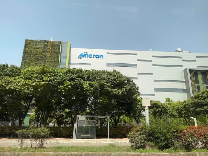 Micron Technology semiconductor fabrication facility in Taichung, Taiwan, where the company produces DRAM and high-bandwidth memory chips for AI applications