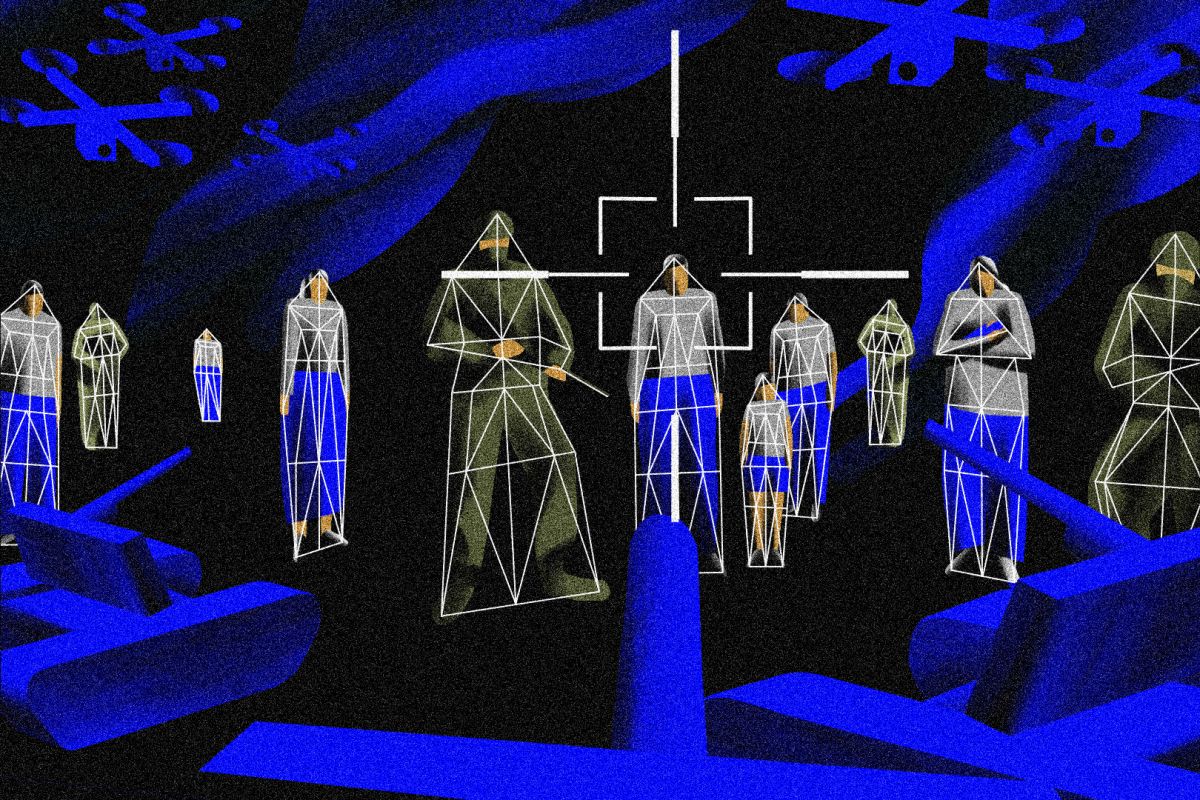 An illustration of an autonomous weapons targeting system identifying human targets