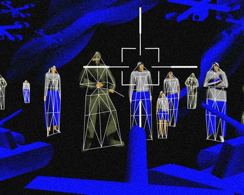 An illustration of an autonomous weapons targeting system identifying human targets