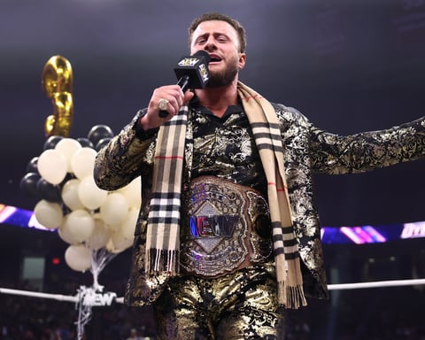 AEW World Champion MJF celebrating his third title reign on Dynamite