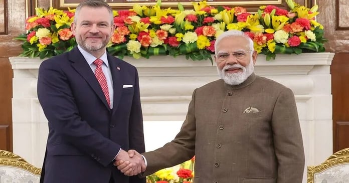 Indian Prime Minister Narendra Modi with Slovak President Peter Pellegrini during the historic first visit by an Indian prime minister to Slovakia in June 2026