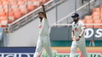 Mohammad Saleem Safi celebrating a wicket against India in the Mullanpur Test 2026