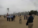 Monsoon rain clouds gathering over Chowpatty beach in Mumbai as the southwest monsoon advances toward the city